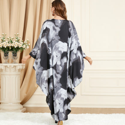 Ombres Élégantes – Robe Caftan à Imprimé Marbré