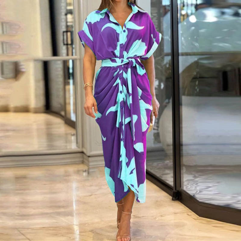 Robe Chemise Élégante à Motifs Abstraits
