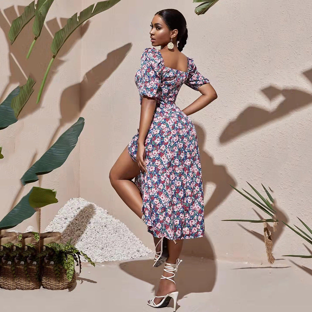 Robe Florale à Fente – Coupe Midi