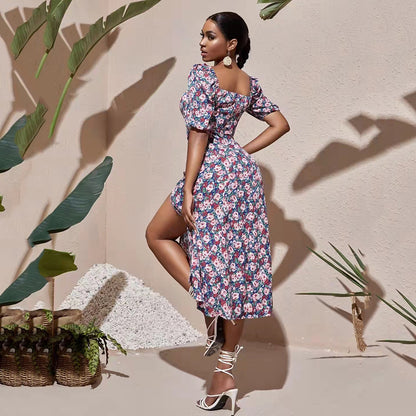Robe Florale à Fente – Coupe Midi