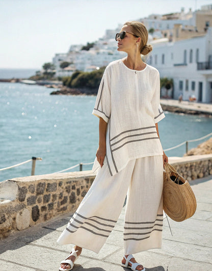 Sérénité Estivale – Ensemble Rayé Léger & Pantalon Fluide