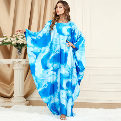 Ombres Élégantes – Robe Caftan à Imprimé Marbré